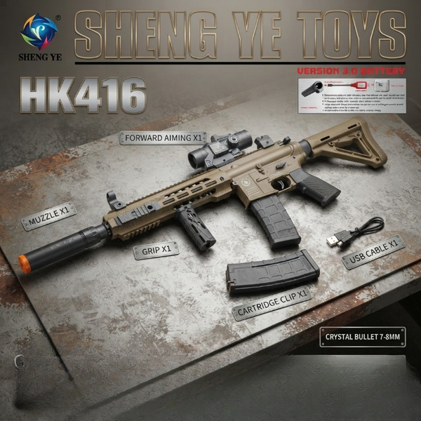Electric HK416/M4A1 Gel Blaster Shooting Rifle With Lights